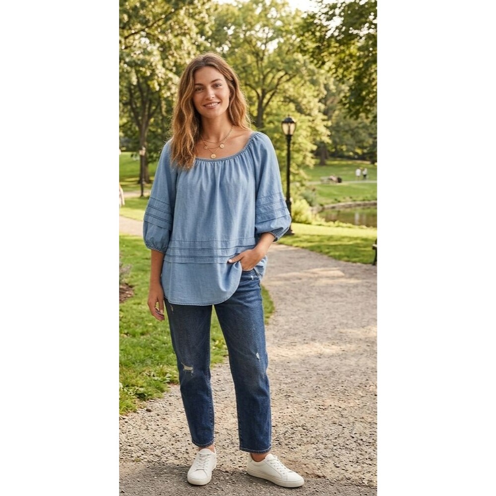 Est. 1948 Plus Cute Casual Denim Peasant Top 18/20W